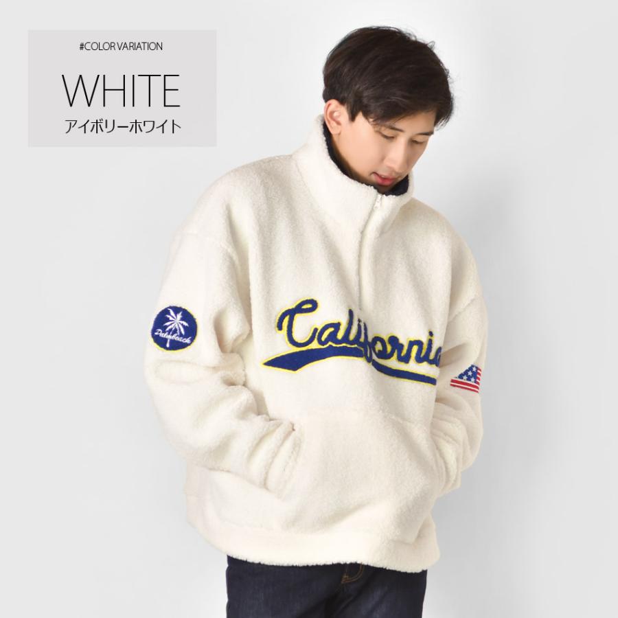 ボアジャケット メンズ ビッグシルエット ハーフジップ ロゴ 刺繍 星条旗柄 春秋冬 サーフ アメカジ ストリート ホワイト ブルー ブラック 白 黒 M L XL 23546 | EVOLUTION | 07