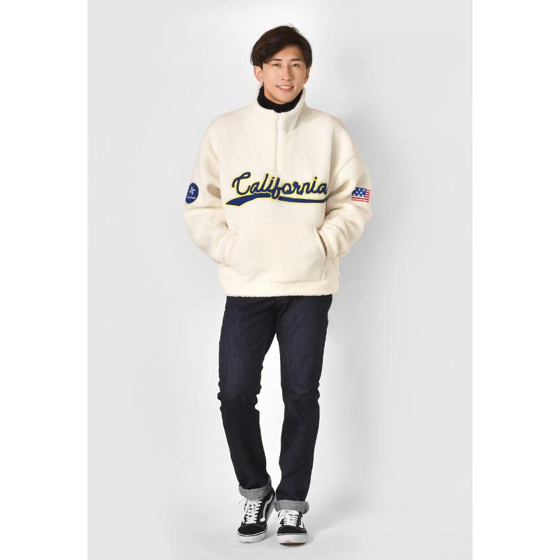 ボアジャケット メンズ ビッグシルエット ハーフジップ ロゴ 刺繍 星条旗柄 春秋冬 サーフ アメカジ ストリート ホワイト ブルー ブラック 白 黒 M L XL 23546 | EVOLUTION | 08