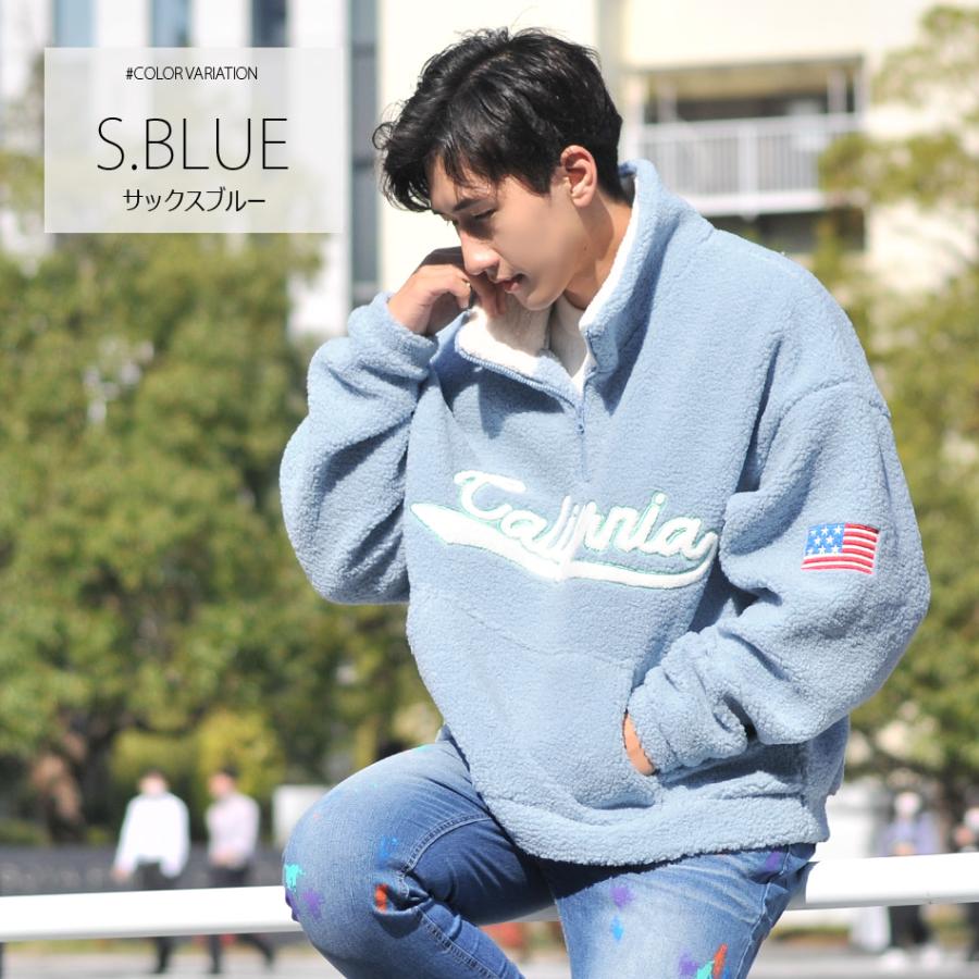 ボアジャケット メンズ ビッグシルエット ハーフジップ ロゴ 刺繍 星条旗柄 春秋冬 サーフ アメカジ ストリート ホワイト ブルー ブラック 白 黒 M L XL 23546 | EVOLUTION | 09