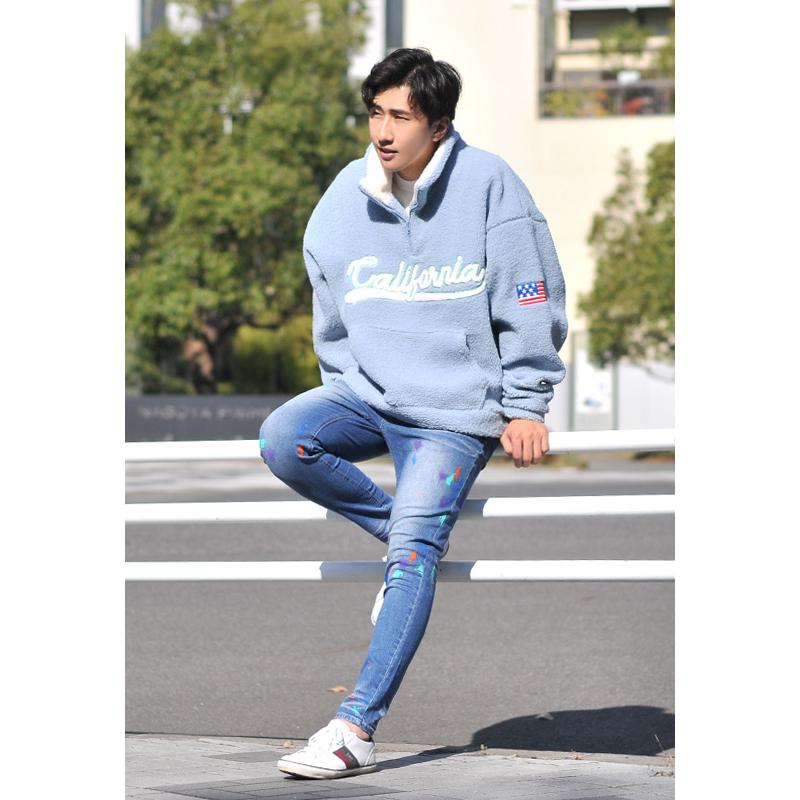 ボアジャケット メンズ ビッグシルエット ハーフジップ ロゴ 刺繍 星条旗柄 春秋冬 サーフ アメカジ ストリート ホワイト ブルー ブラック 白 黒 M L XL 23546 | EVOLUTION | 10