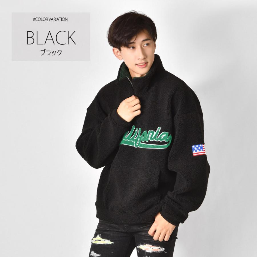 ボアジャケット メンズ ビッグシルエット ハーフジップ ロゴ 刺繍 星条旗柄 春秋冬 サーフ アメカジ ストリート ホワイト ブルー ブラック 白 黒 M L XL 23546 | EVOLUTION | 11