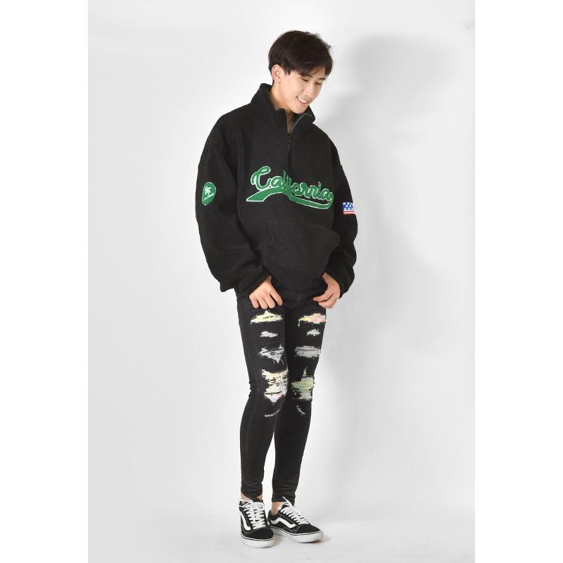 ボアジャケット メンズ ビッグシルエット ハーフジップ ロゴ 刺繍 星条旗柄 春秋冬 サーフ アメカジ ストリート ホワイト ブルー ブラック 白 黒 M L XL 23546 | EVOLUTION | 12