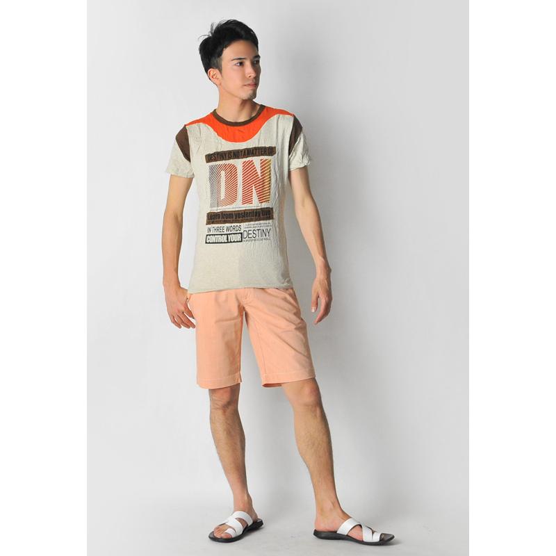 tシャツ メンズ 半袖 プリント M L XL クルーネック ベージュ グリーン グレー ロゴ しわ加工 カットソー |  | 05