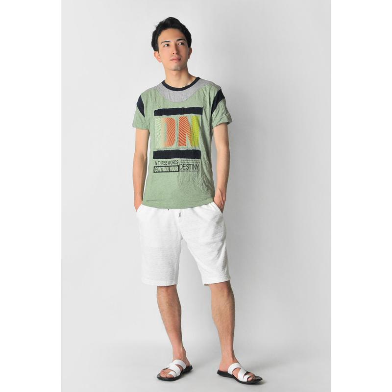 tシャツ メンズ 半袖 プリント M L XL クルーネック ベージュ グリーン グレー ロゴ しわ加工 カットソー |  | 07