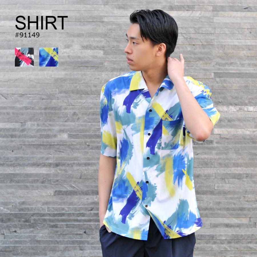 シャツ メンズ カジュアル 半袖 開襟 オープンカラー プリント 青 M L Xl ピンク ブルー イエロー ビッグシルエット メンズジャケット バッグ 鞄 のhk 通販 Yahoo ショッピング