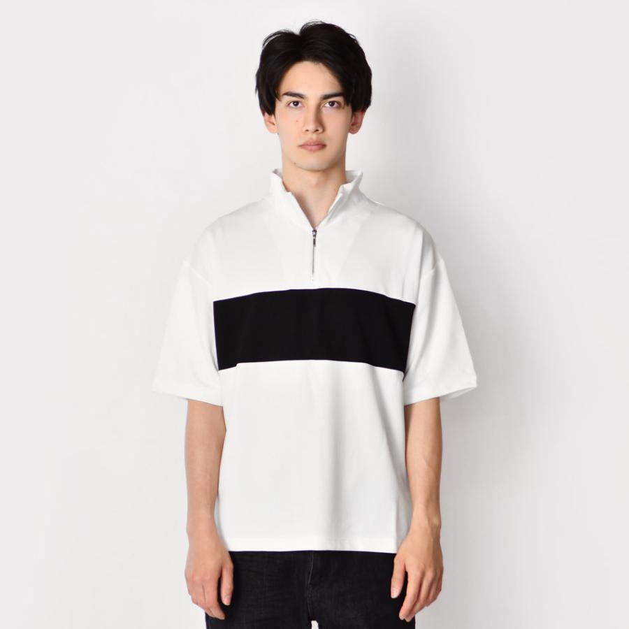 Tシャツ メンズ 半袖 切替 白 黒 ビッグシルエット M L Zip ハイネック モックネック ホワイト ブラック ボーダー カットソー Evolution メンズジャケット バッグ 鞄 のhk 通販 Yahoo ショッピング