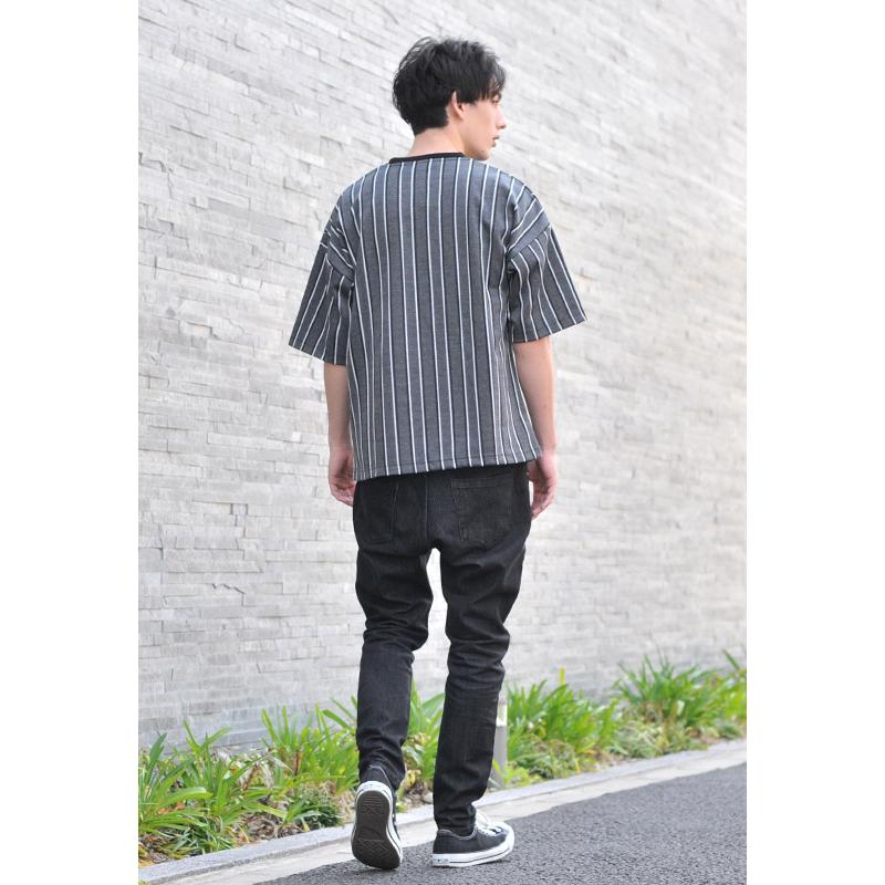 tシャツ メンズ 半袖 黒 赤 ビッグシルエット M L クルーネック ブラック レッド ストライプ カットソー EVOLUTION 91197 | EVOLUTION | 05