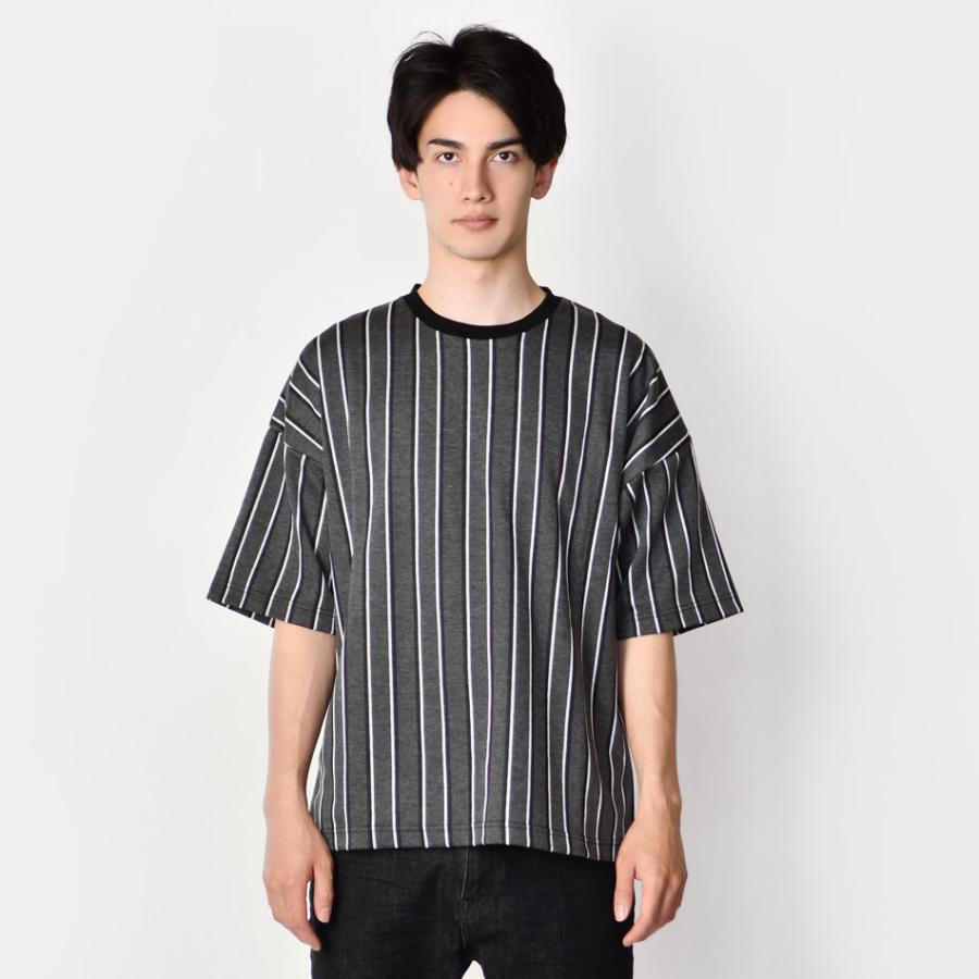 tシャツ メンズ 半袖 黒 赤 ビッグシルエット M L クルーネック ブラック レッド ストライプ カットソー EVOLUTION 91197 | EVOLUTION | 08