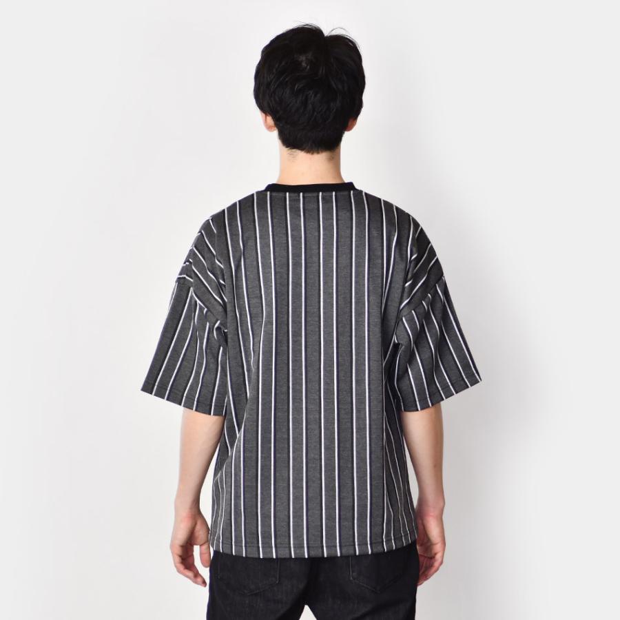 tシャツ メンズ 半袖 黒 赤 ビッグシルエット M L クルーネック ブラック レッド ストライプ カットソー EVOLUTION 91197 | EVOLUTION | 09