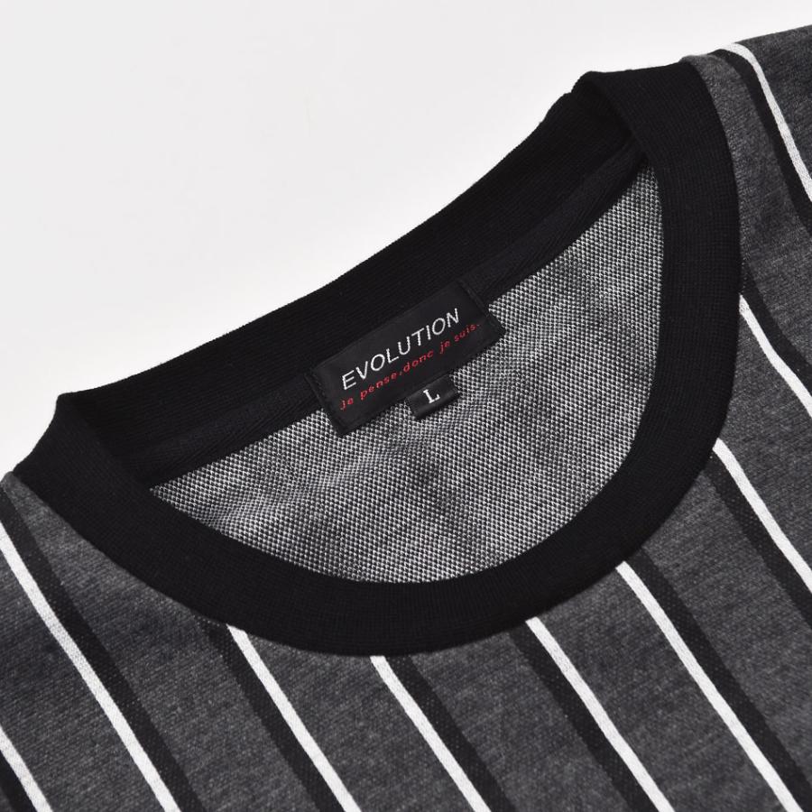 tシャツ メンズ 半袖 黒 赤 ビッグシルエット M L クルーネック ブラック レッド ストライプ カットソー EVOLUTION 91197 | EVOLUTION | 11