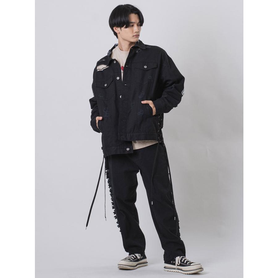 サイドダメージワイドデニム メンズ ワイドパンツ ビッグシルエット オーバーサイズ ストリート系 韓国ファッション 韓国系 RE730 セブンサーティー | RE730 | 14