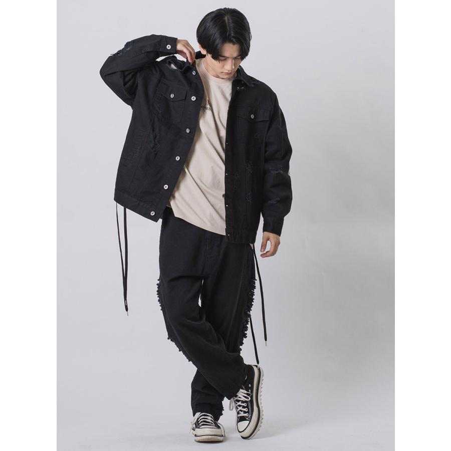 サイドダメージワイドデニム メンズ ワイドパンツ ビッグシルエット オーバーサイズ ストリート系 韓国ファッション 韓国系 RE730 セブンサーティー | RE730 | 15