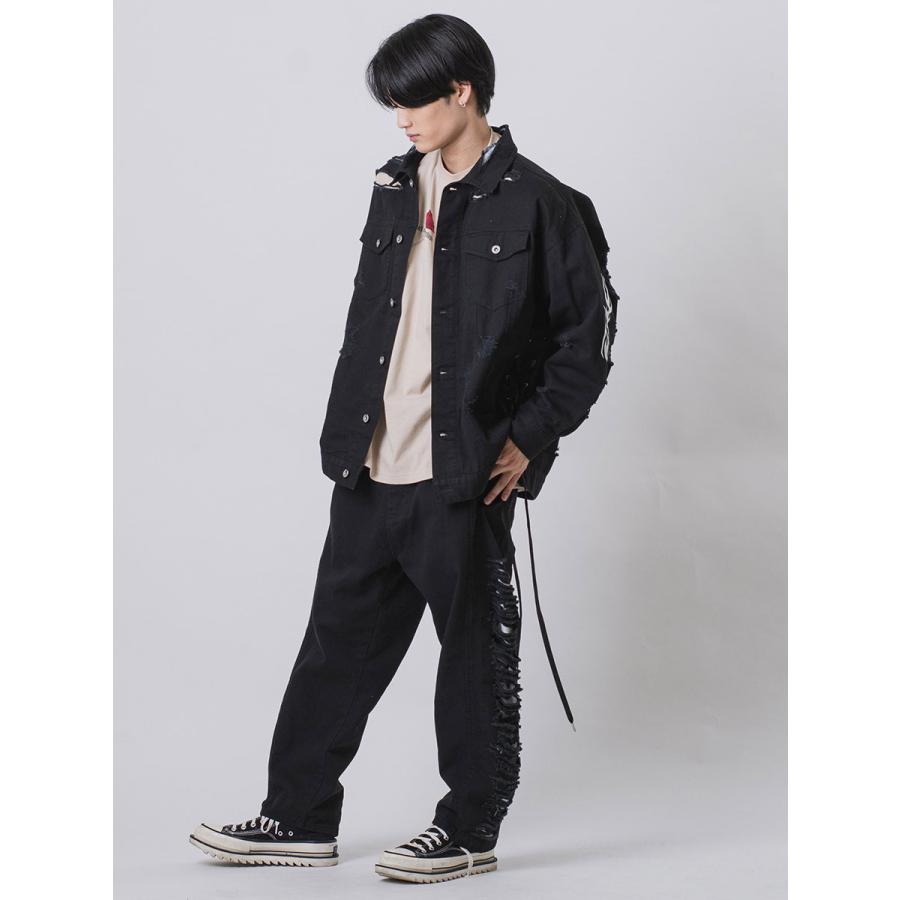 サイドダメージワイドデニム メンズ ワイドパンツ ビッグシルエット オーバーサイズ ストリート系 韓国ファッション 韓国系 RE730 セブンサーティー | RE730 | 16