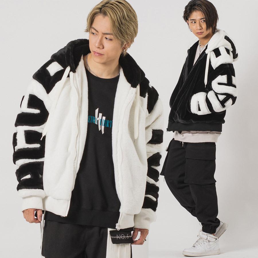 ビッグシルエットエコファー配色ロゴブルゾン メンズ ビッグシルエット オーバーサイズ ストリート系 韓国ファッション 韓国系 RE730 セブンサーティー | RE730