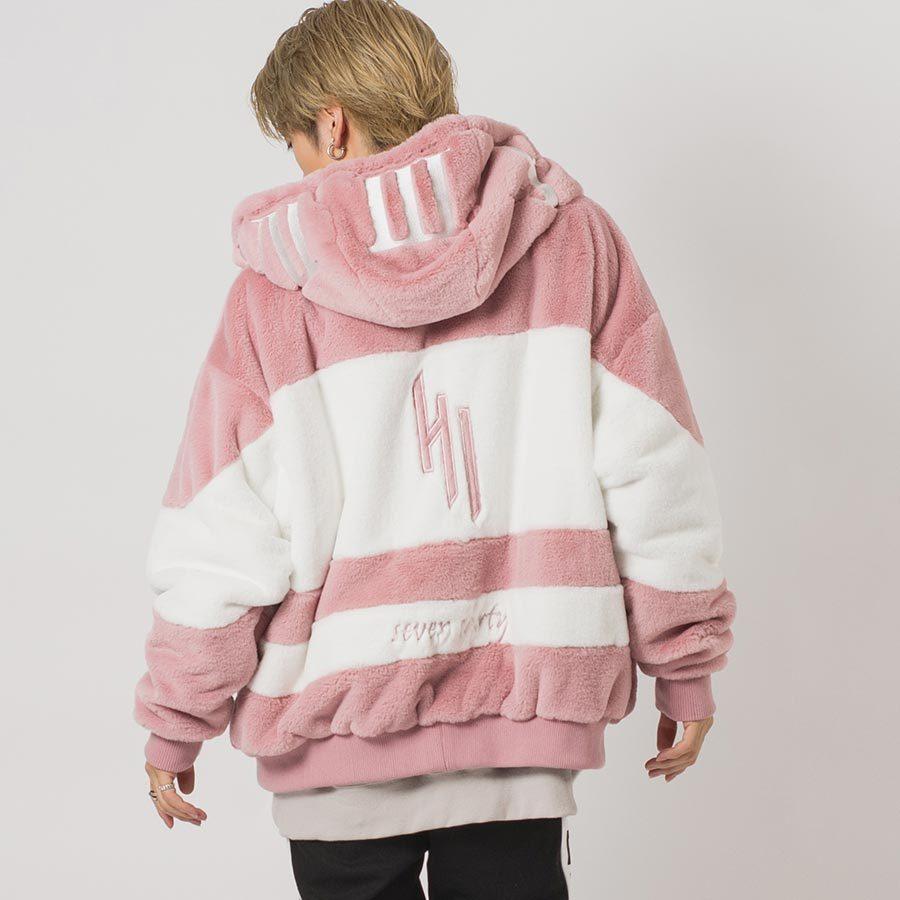 エコファー配色フーデッドブルゾン メンズ ビッグシルエット オーバーサイズ ストリート系 韓国ファッション 韓国系 RE730 セブンサーティー | RE730 | 05