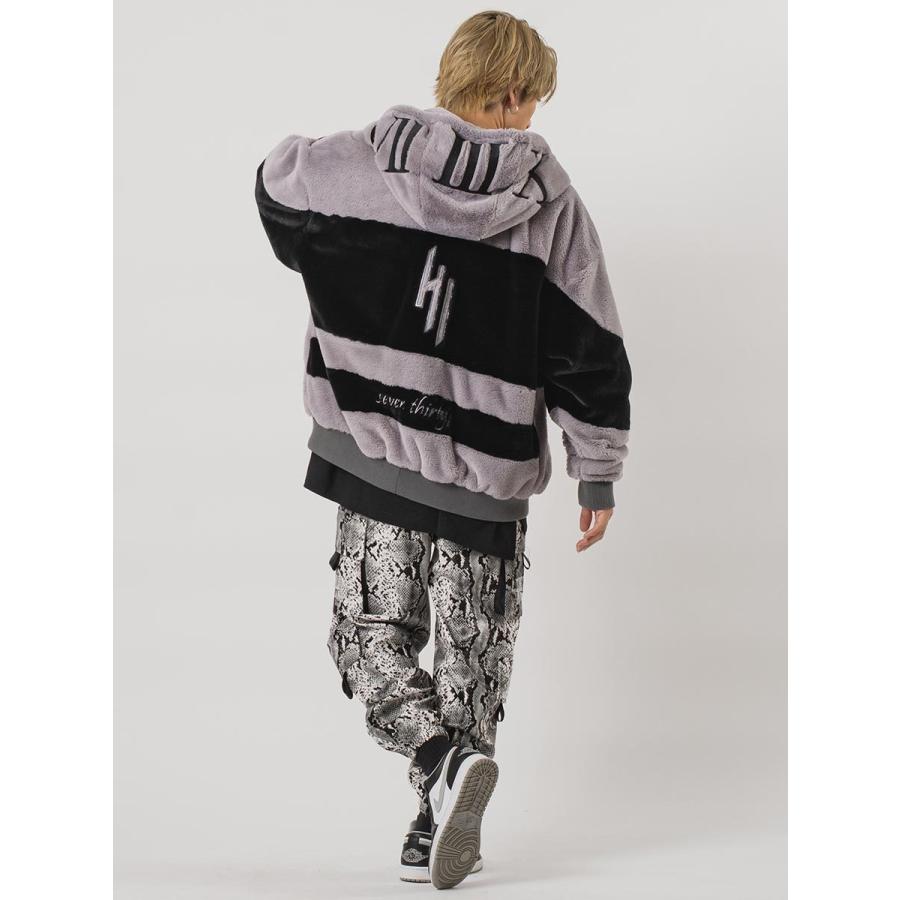 エコファー配色フーデッドブルゾン メンズ ビッグシルエット オーバーサイズ ストリート系 韓国ファッション 韓国系 RE730 セブンサーティー | RE730 | 15