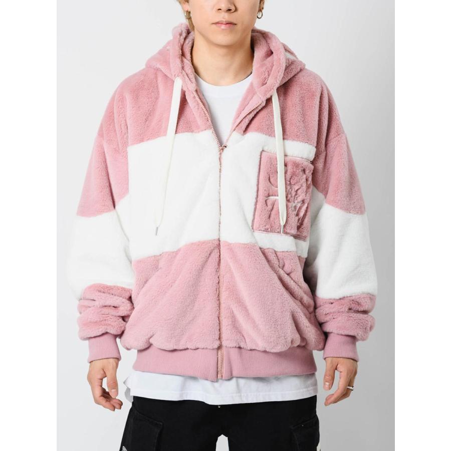 エコファー配色フーデッドブルゾン メンズ ビッグシルエット オーバーサイズ ストリート系 韓国ファッション 韓国系 RE730 セブンサーティー | RE730 | 18