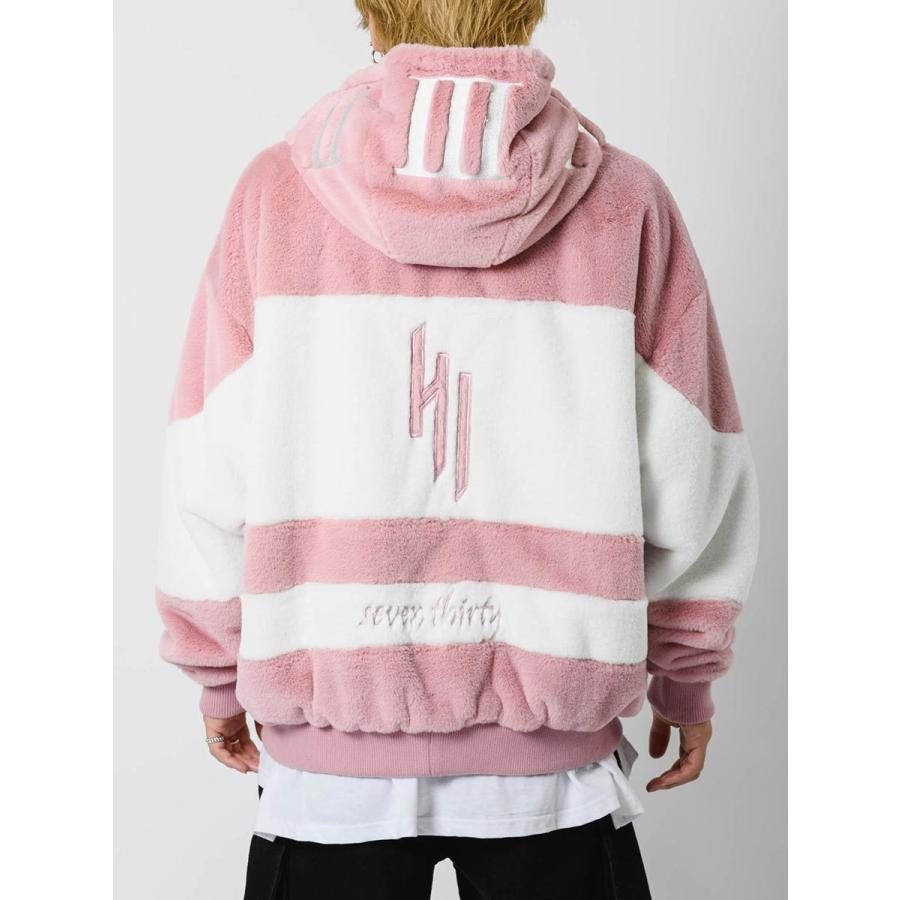 エコファー配色フーデッドブルゾン メンズ ビッグシルエット オーバーサイズ ストリート系 韓国ファッション 韓国系 RE730 セブンサーティー | RE730 | 19