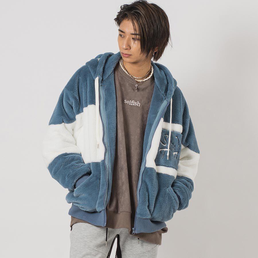 エコファー配色フーデッドブルゾン メンズ ビッグシルエット オーバーサイズ ストリート系 韓国ファッション 韓国系 RE730 セブンサーティー | RE730 | 06