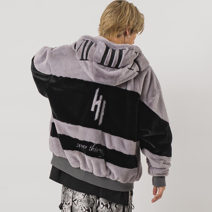 エコファー配色フーデッドブルゾン メンズ ビッグシルエット オーバーサイズ ストリート系 韓国ファッション 韓国系 RE730 セブンサーティー | RE730 | 07