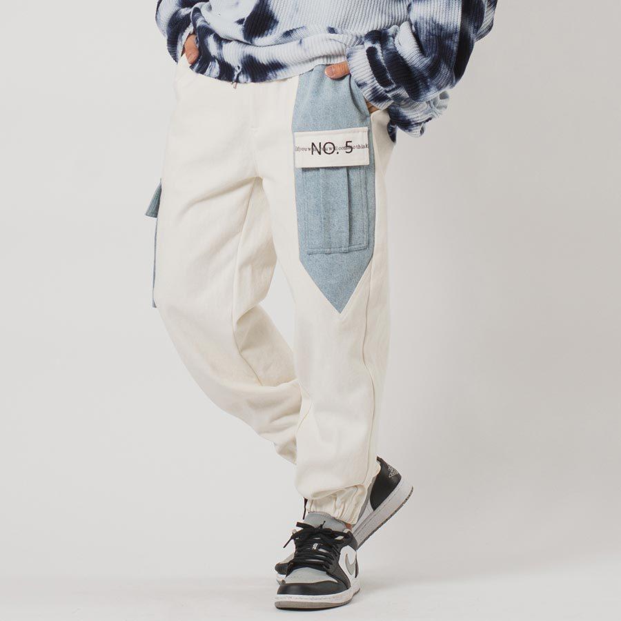 配色ルーズシルエットカーゴパンツ メンズ ジョガーパンツ ワイドパンツ ストリート系 韓国ファッション 韓国系 RE730 セブンサーティー | RE730 | 05
