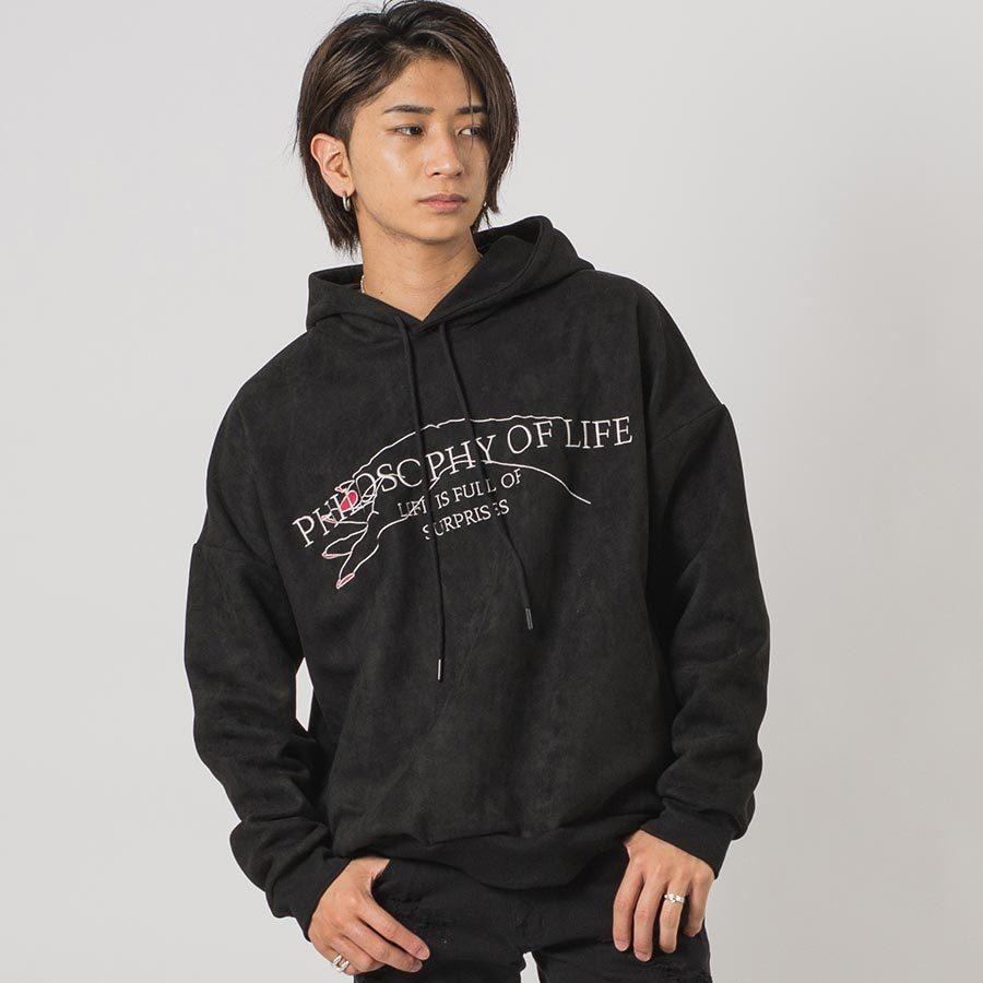 RE730 エコスエードレースアップビッグシルエットパーカー メンズ