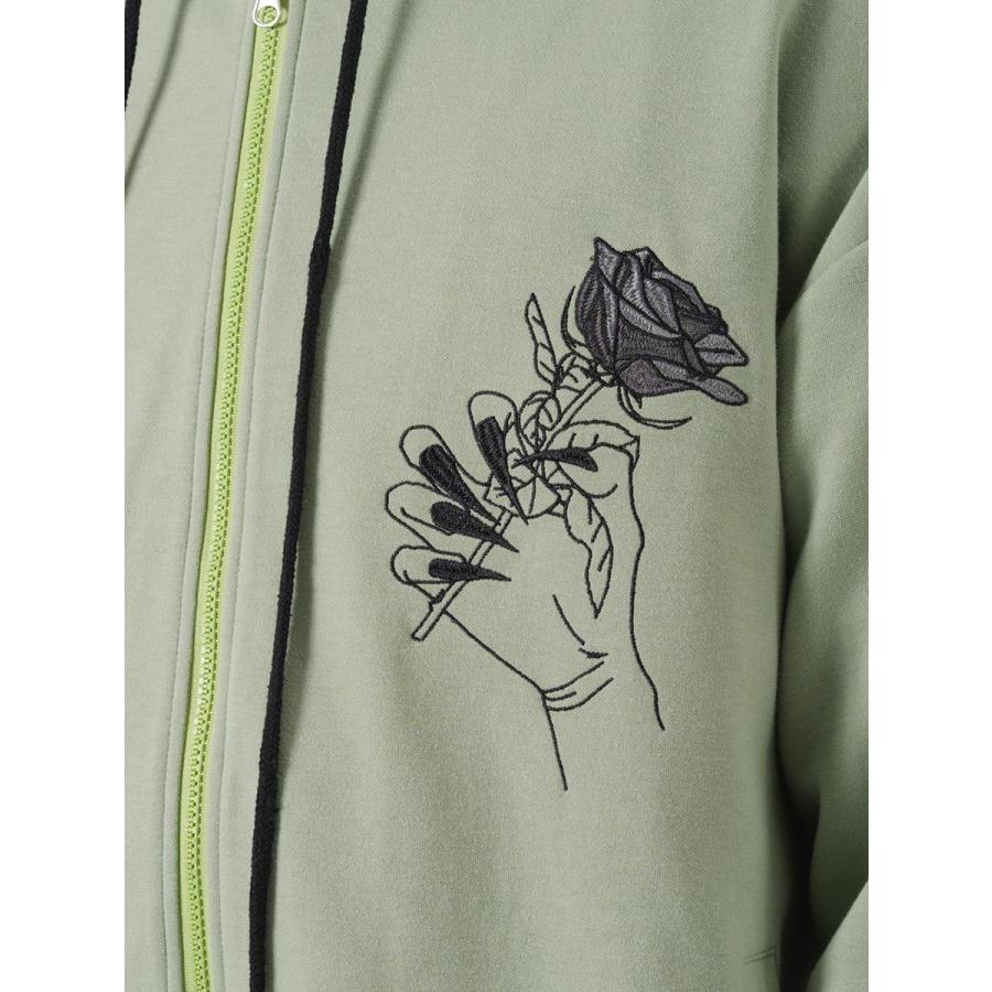RE730 CVCポンチ薔薇刺繍ビッグシルエットジップパーカー メンズ