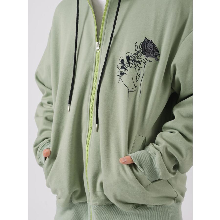 CVCポンチ薔薇刺繍ビッグシルエットジップパーカー メンズ ビッグシルエット オーバーサイズ ストリート系 韓国ファッション 韓国系 RE730 セブンサーティー | RE730 | 20