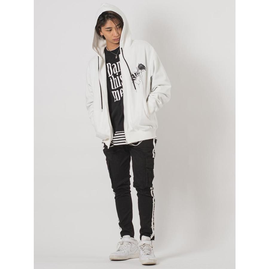 RE730 CVCポンチ薔薇刺繍ビッグシルエットジップパーカー メンズ