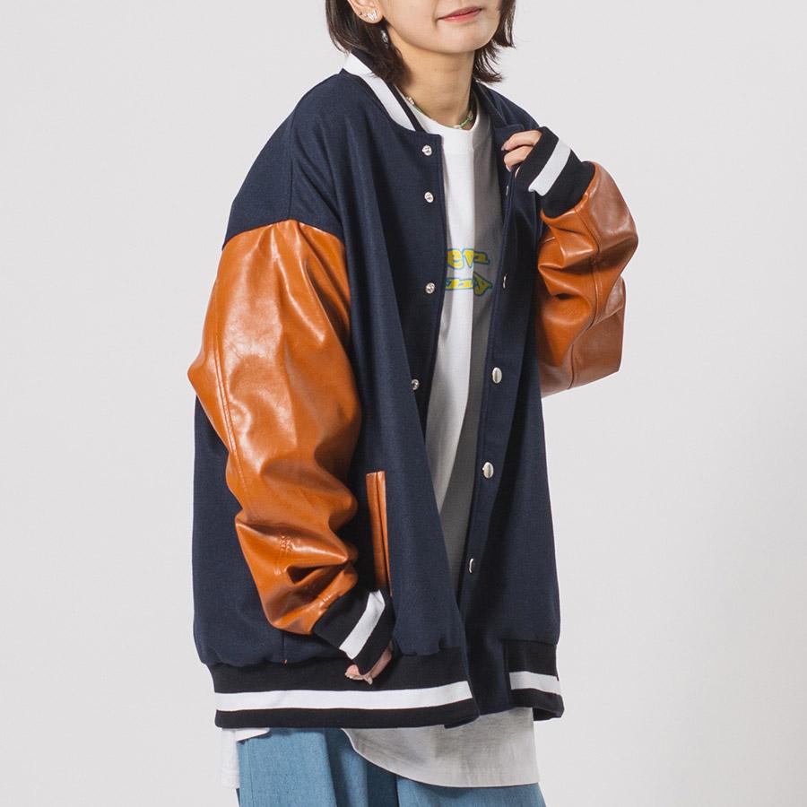 RE730 ウールメルトン袖PUレザービッグスタジャン メンズ ビッグ