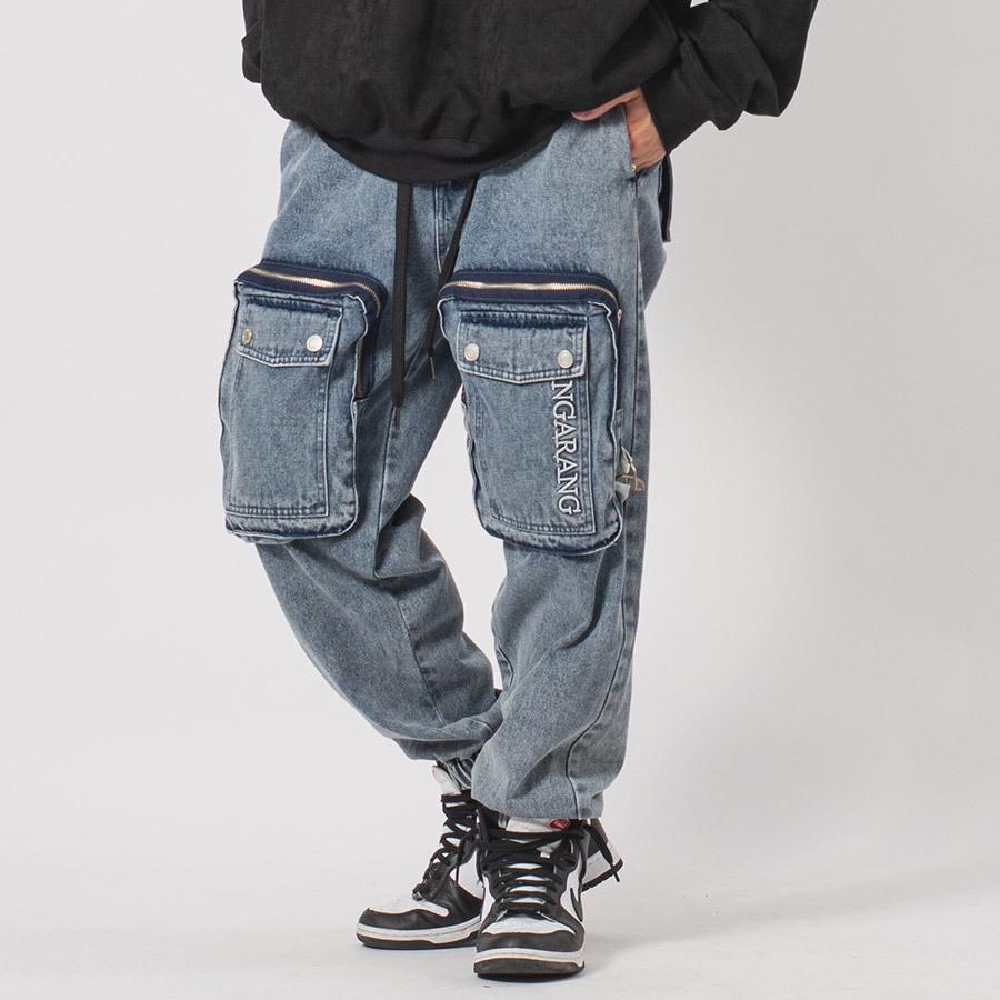 ビッグポケットデニムカーゴパンツ メンズ ワイドパンツ バルーンパンツ ストリート系 韓国ファッション 韓国系 RE730 セブンサーティー | RE730 | 03
