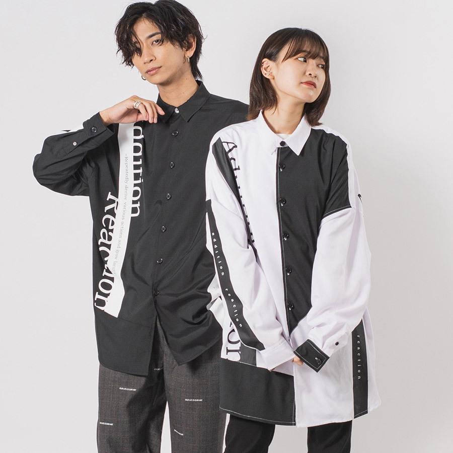 ビッグシルエットテーププリントドルマンシャツ メンズ ビッグシルエット オーバーサイズ ストリート系 韓国ファッション 韓国系 RE730 セブンサーティー | RE730