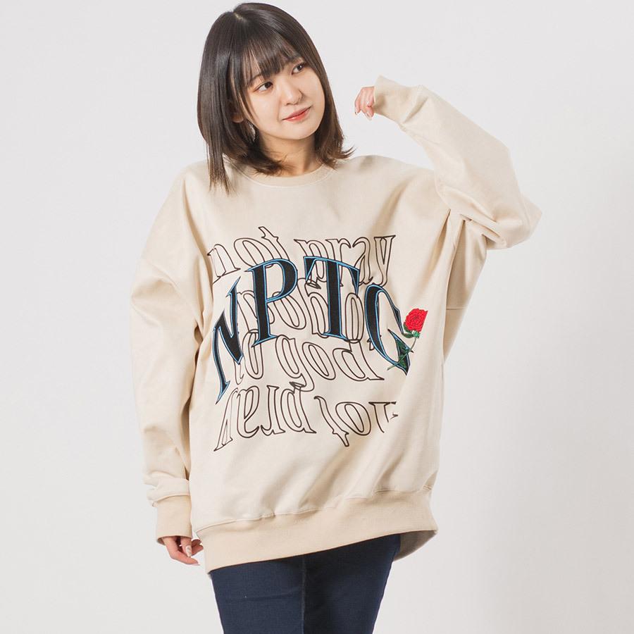 エコスエード刺繍ワイドトレーナー メンズ ビッグシルエット オーバーサイズ ストリート系 韓国ファッション 韓国系 RE730 セブンサーティー | RE730 | 04