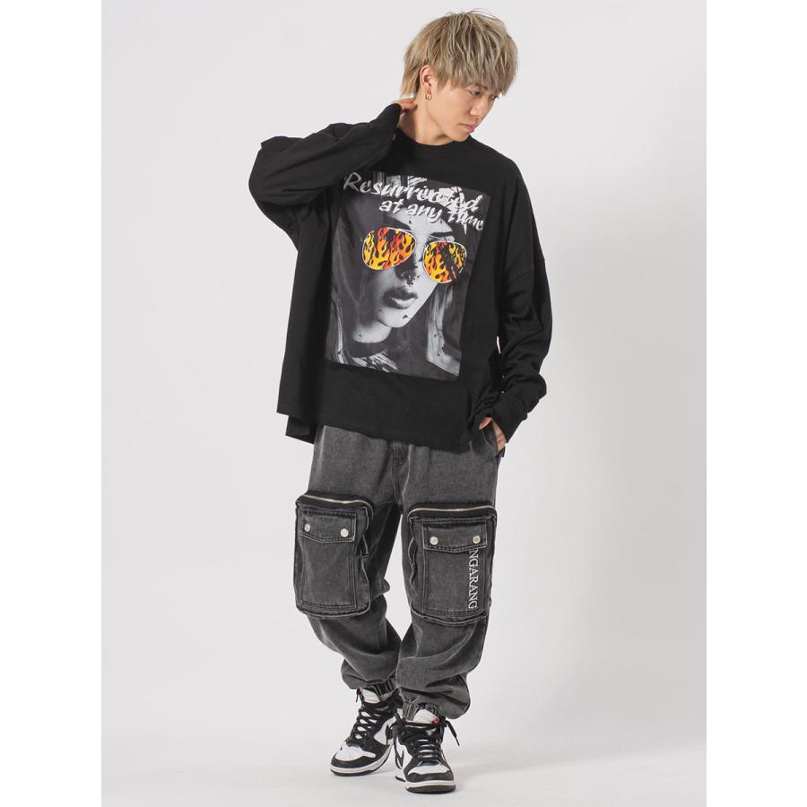 フォトプリントモンスターシルエットロンTシャツ メンズ ビッグシルエット オーバーサイズ ストリート系 韓国ファッション 韓国系 RE730 セブンサーティー | RE730 | 15