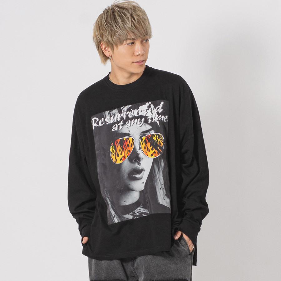 フォトプリントモンスターシルエットロンTシャツ メンズ ビッグシルエット オーバーサイズ ストリート系 韓国ファッション 韓国系 RE730 セブンサーティー | RE730 | 06