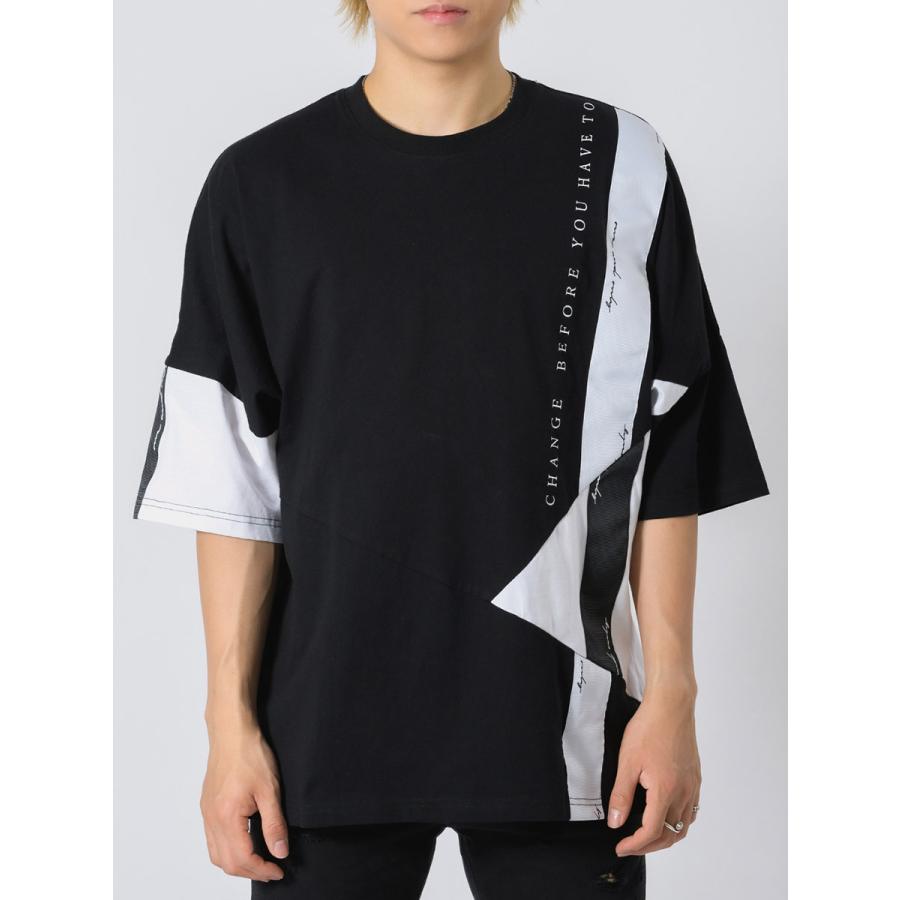 アシンメトリードルマンTシャツ メンズ ビッグシルエット オーバーサイズ ストリート系 韓国ファッション 韓国系 RE730 セブンサーティー | RE730 | 15