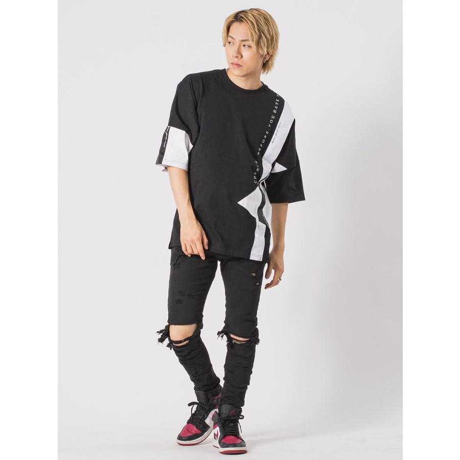 アシンメトリードルマンTシャツ メンズ ビッグシルエット オーバーサイズ ストリート系 韓国ファッション 韓国系 RE730 セブンサーティー | RE730 | 11