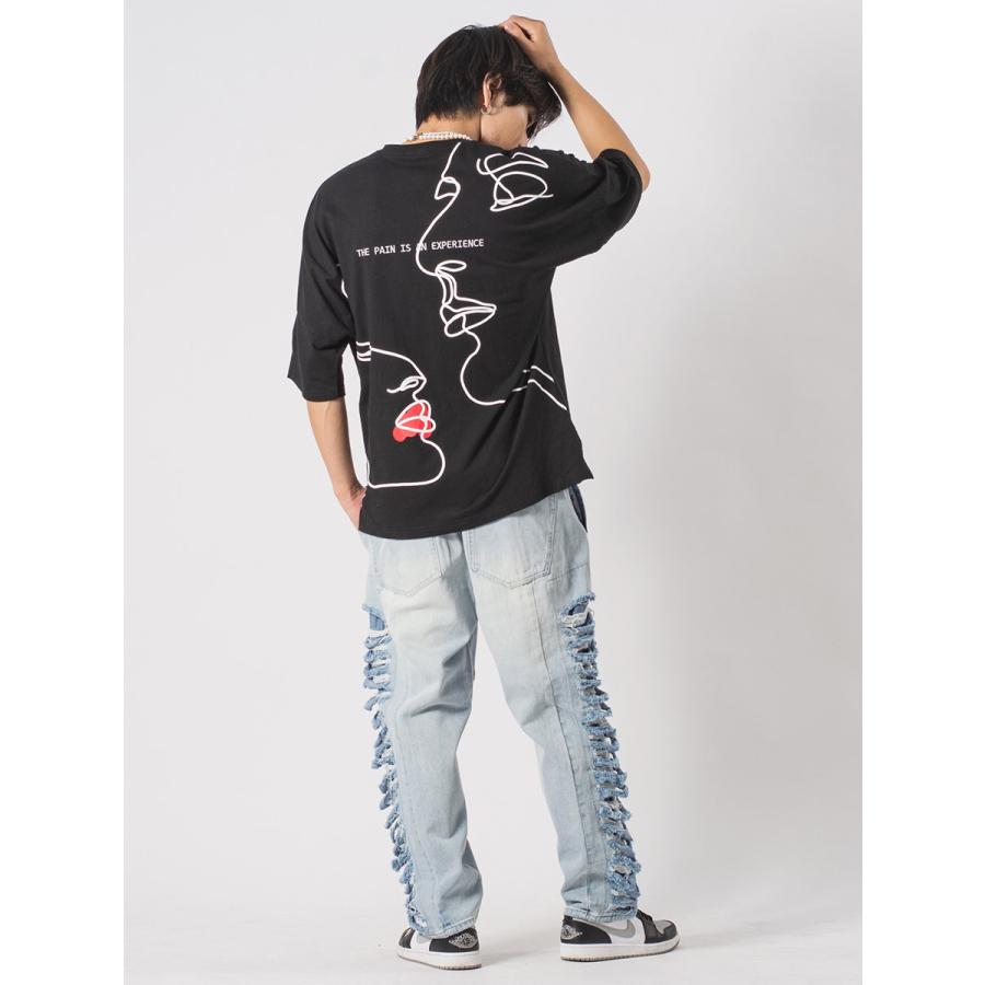 イラストタッチドルマンTシャツ メンズ ビッグシルエット オーバーサイズ ストリート系 韓国ファッション 韓国系 RE730 セブンサーティー | RE730 | 18