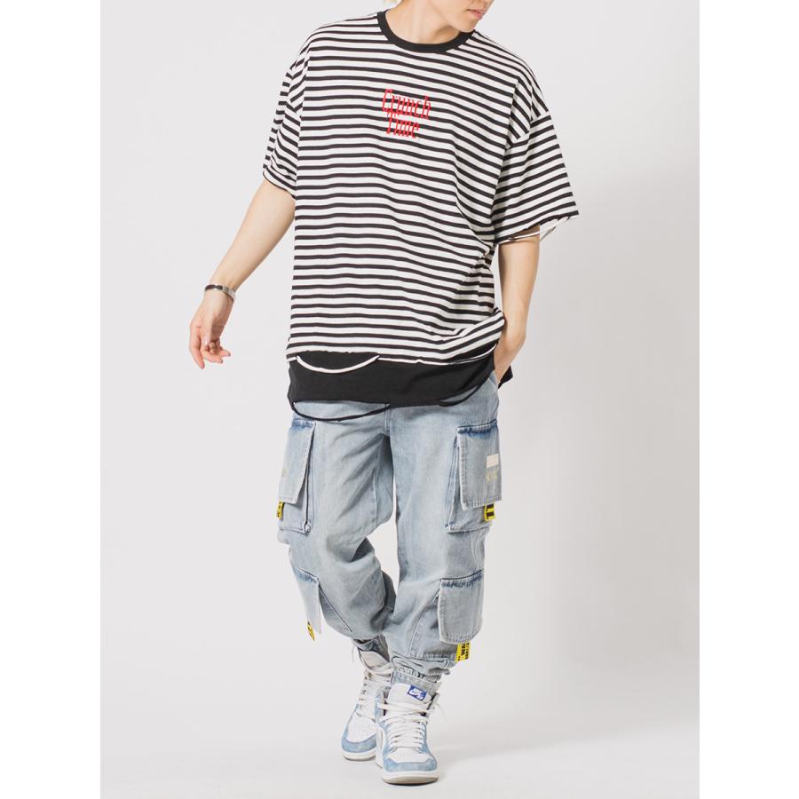 ビッグシルエットボーダーレイヤードTシャツ メンズ ビッグシルエット オーバーサイズ ストリート系 韓国ファッション 韓国系 RE730 セブンサーティー | RE730 | 14