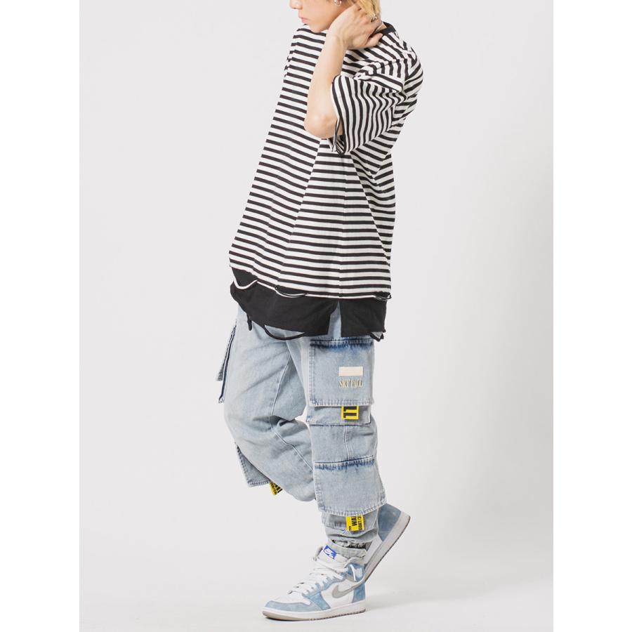 ビッグシルエットボーダーレイヤードTシャツ メンズ ビッグシルエット オーバーサイズ ストリート系 韓国ファッション 韓国系 RE730 セブンサーティー | RE730 | 15