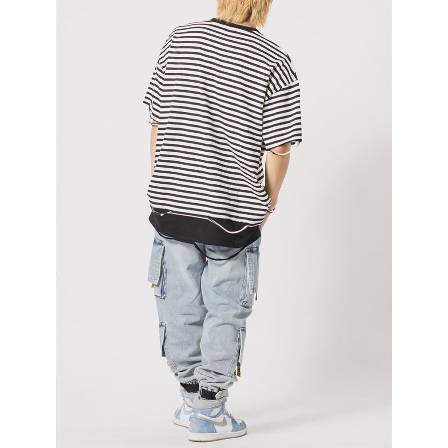 ビッグシルエットボーダーレイヤードTシャツ メンズ ビッグシルエット オーバーサイズ ストリート系 韓国ファッション 韓国系 RE730 セブンサーティー | RE730 | 16