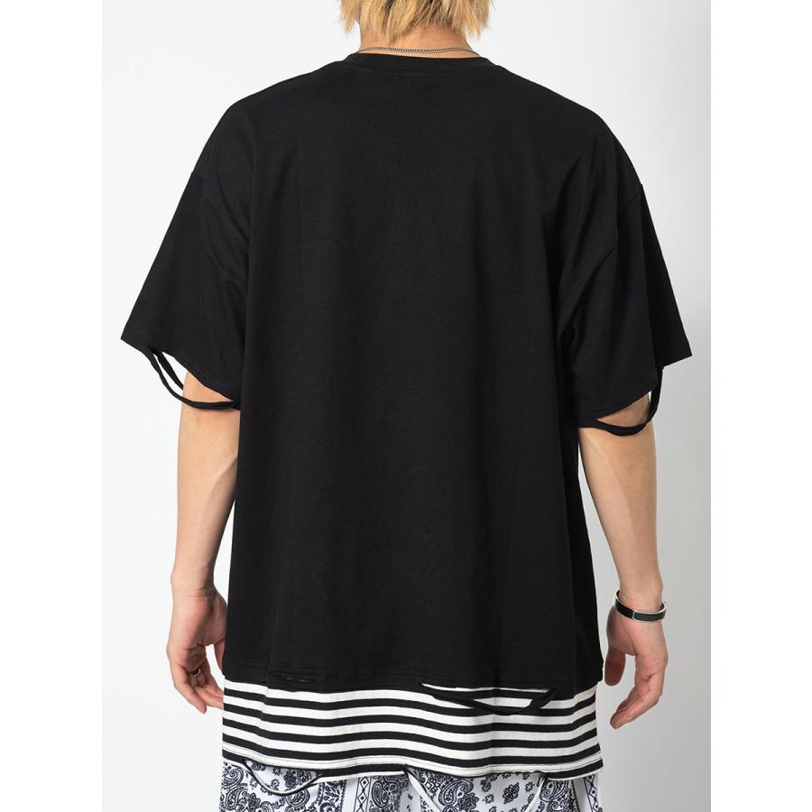 ビッグシルエットボーダーレイヤードTシャツ メンズ ビッグシルエット オーバーサイズ ストリート系 韓国ファッション 韓国系 RE730 セブンサーティー | RE730 | 22