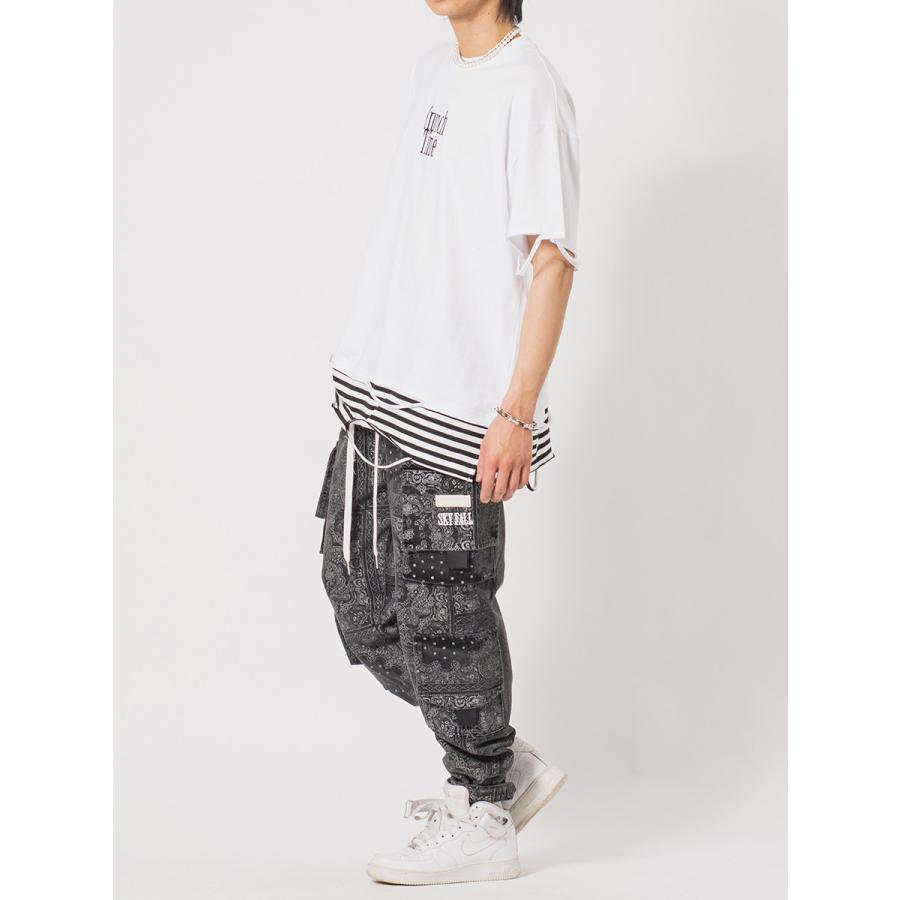 ビッグシルエットボーダーレイヤードTシャツ メンズ ビッグシルエット オーバーサイズ ストリート系 韓国ファッション 韓国系 RE730 セブンサーティー | RE730 | 09