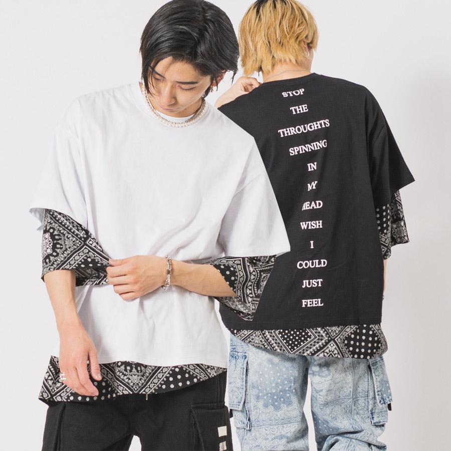 ビッグシルエットバンダナレイヤードTシャツ メンズ ビッグシルエット オーバーサイズ ストリート系 韓国ファッション 韓国系 RE730 セブンサーティー | RE730