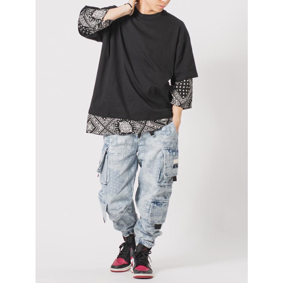 ビッグシルエットバンダナレイヤードTシャツ メンズ ビッグシルエット オーバーサイズ ストリート系 韓国ファッション 韓国系 RE730 セブンサーティー | RE730 | 12