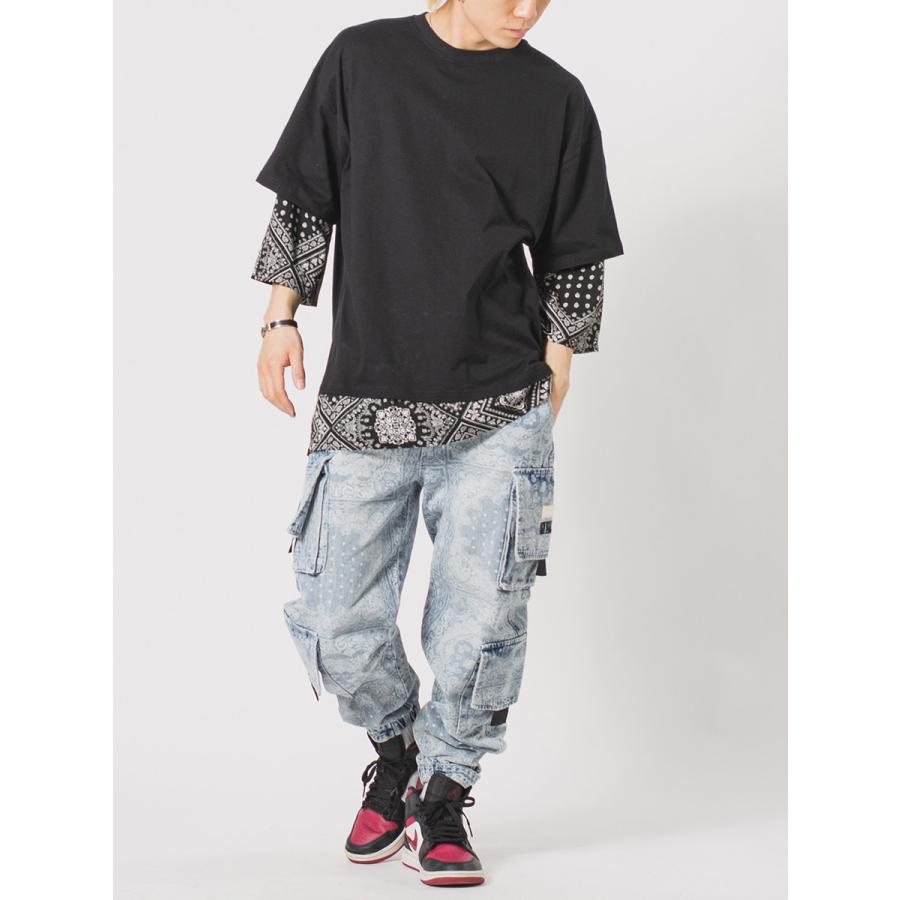 ビッグシルエットバンダナレイヤードTシャツ メンズ ビッグシルエット オーバーサイズ ストリート系 韓国ファッション 韓国系 RE730 セブンサーティー | RE730 | 11