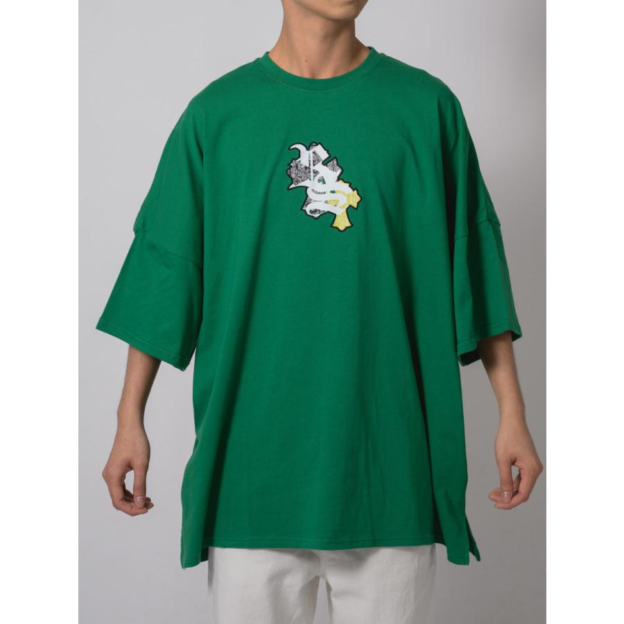 クロスアップリケモンスターシルエットTシャツ メンズ ビッグシルエット オーバーサイズ ストリート系 韓国ファッション 韓国系 RE730 セブンサーティー | RE730 | 19