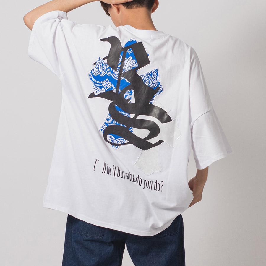 RE730 クロスアップリケモンスターシルエットTシャツ メンズ ビッグ 