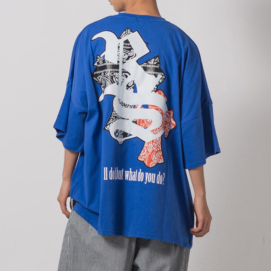クロスアップリケモンスターシルエットTシャツ メンズ ビッグシルエット オーバーサイズ ストリート系 韓国ファッション 韓国系 RE730 セブンサーティー | RE730 | 07