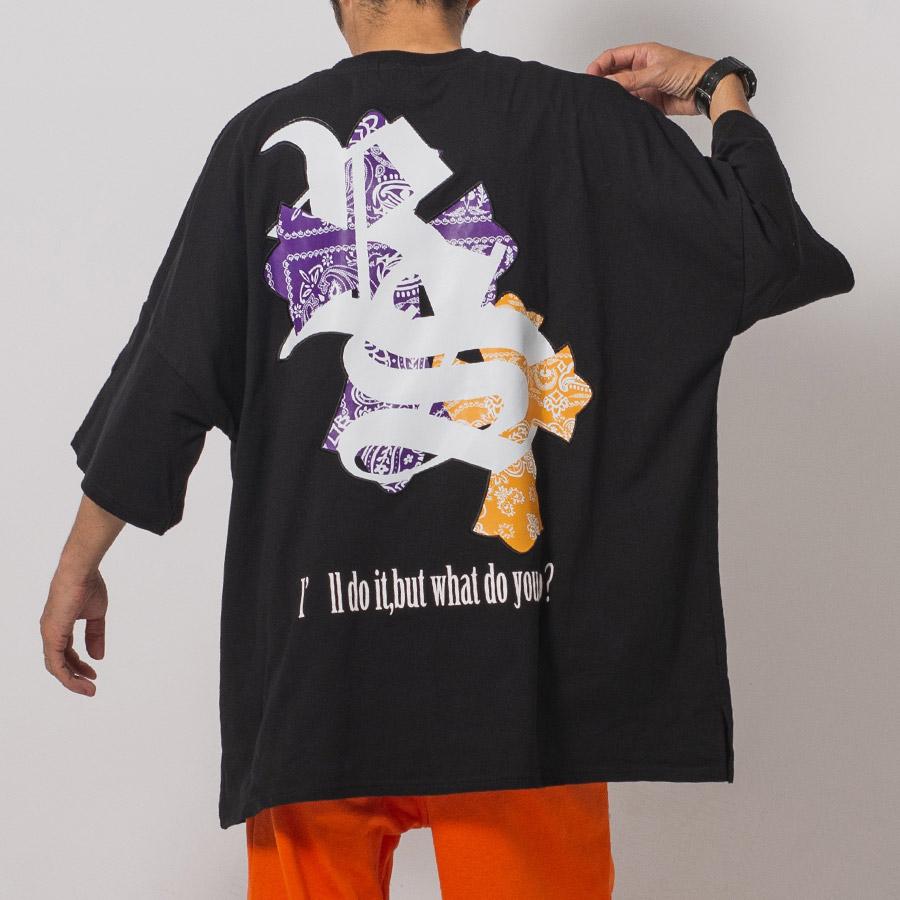 クロスアップリケモンスターシルエットTシャツ メンズ ビッグシルエット オーバーサイズ ストリート系 韓国ファッション 韓国系 RE730 セブンサーティー | RE730 | 08